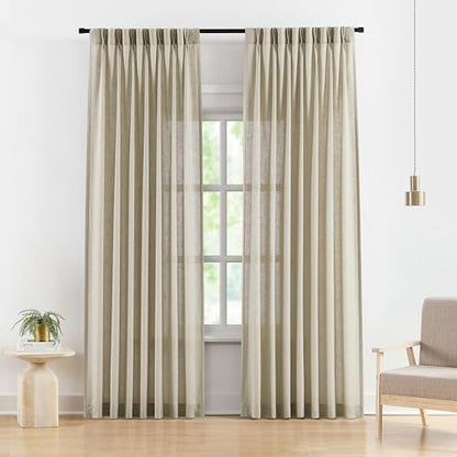 Vision Home Sand Linen Pinch Pleated Semi Sheer Curtains 40Wx84Lx2 - color: Sand/Pinch, size: 40"W x 84"L (Pack of 2)