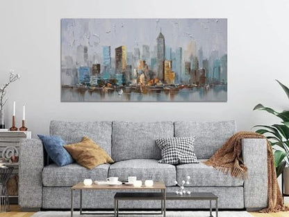 Enartly Nyc Skyline Cityscape Canvas Wall Art for Living Room 58"x29" - color: Grey Skyline, size: 58"L x 29"W