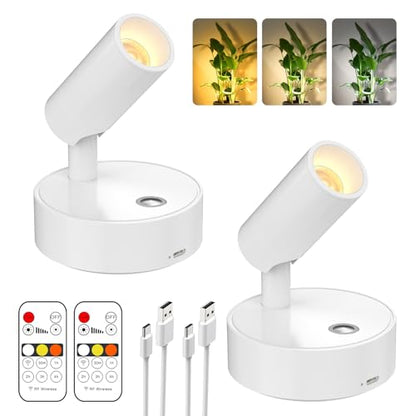 Olafus 2 Pack LED Wireless Spotlight Indoor with Timer/Remote, White - color: White