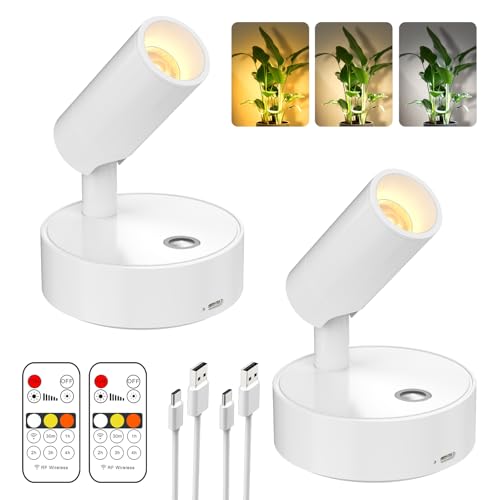 Olafus 2 Pack LED Wireless Spotlight Indoor with Timer/Remote, White - color: White