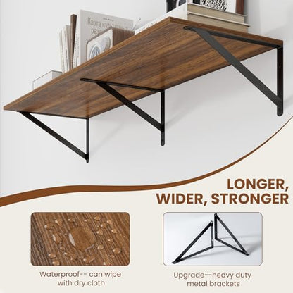 Heimlove 40W x 12D Deep Floating Shelves Set of 2 Walnut - color: Walnut With Black Metal Bracket, size: 40Wx12Dx5.8H