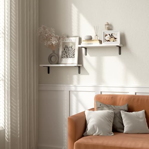 RICHER HOUSE Rustic Wood Floating Shelves, 2-Set Wall Mounted Shelves, 16In - color: White
