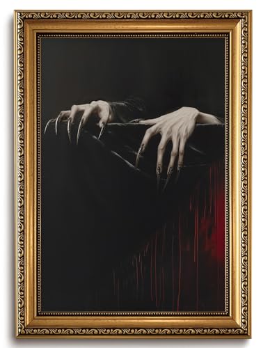 LHHJDIO Vintage Gold Framed Wall Art Gothic Dark Academia Canvas Wall Art Moody Claw Hands Pictures Wall Decor Dracula Vampire Art Printsfor Living Room Game Room Study - color: Dark-10, size: 24"L x 16"W