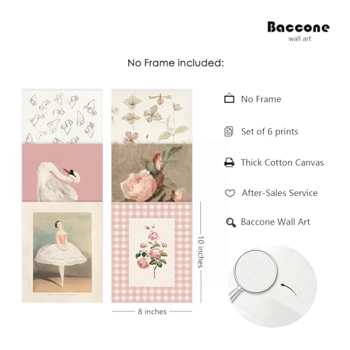 Nursery Pink Wall Art Decor Baby Girl Canvas Wall Art Vintage Floral Prints Kids Room Wall Decor Preppy Flower Poster Antique Pink Pictures Swans Painting for Girls Room Bedroom 8x10x6 Inch Unframed - color: Pink Nursery Prints, size: 8x10 Inch No Frame