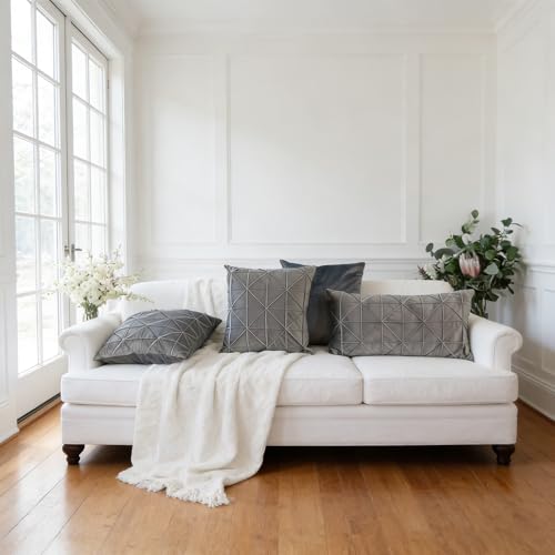 JWH Velvet Lumbar Throw Pillow, 14x24 Inches, Gray - color: Light Gray, size: 24" x 14" (Pack of 1)