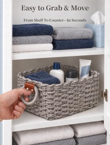 Small Wicker Baskets, 3 PCS Paper Rope Baskets for Shelves, Gray - color: Gray