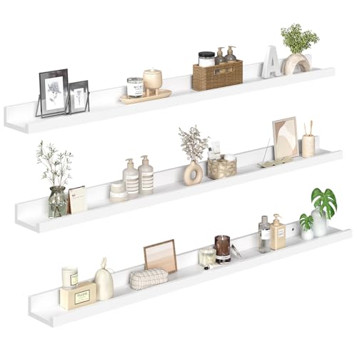 HOOBRO Floating Shelves, Wall Shelf Set of 3, 47.2 Inches Hanging Shelf - color: White, size: 47.2 Inches