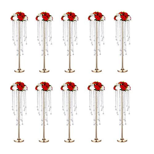 10pcs Flower Centerpieces Vase for Tables, Gold 29.5in Metal Flower Stand - color: Gold, size: 10×L