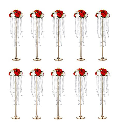 10pcs Flower Centerpieces Vase for Tables, Gold 29.5in Metal Flower Stand - color: Gold, size: 10×L