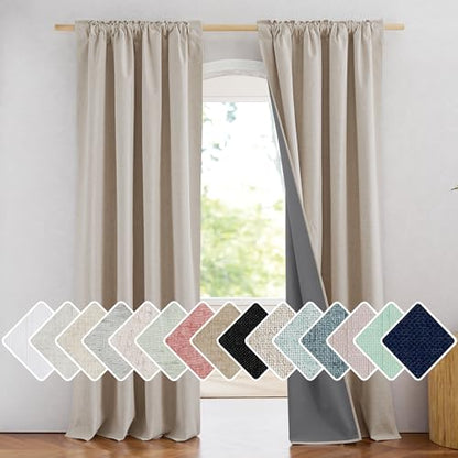 NICETOWN Rod Pocket Full Blackout Natural Linen Curtains 102" Length - color: Natural, size: 52"W x 102"L (Pack of 2)