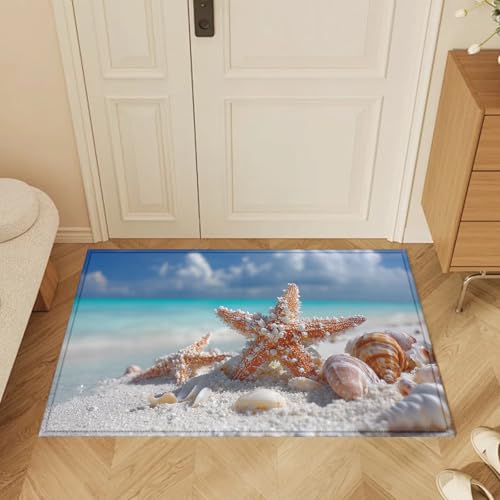 Beach Sea Starfish Bath Mat Rug, Door Mat Doormat Entrance Non-Slip Bathroom Rugs for Entryway Bathroom Kitchen 17 x 30 Inch - color: Beach Sea Starfish