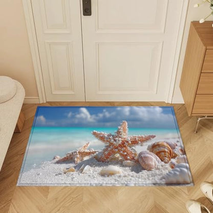 Beach Sea Starfish Bath Mat Rug, Door Mat Doormat Entrance Non-Slip Bathroom Rugs for Entryway Bathroom Kitchen 17 x 30 Inch - color: Beach Sea Starfish