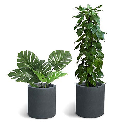 Kante Large Round Cylinder Charcoal Concrete Planter 15.8" Tall, Outdoor - color: Charcoal, size: 15.7" Dia