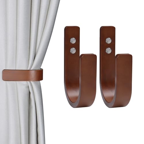 2 Pack Curtain Tiebacks & Holdbacks Wood Curtain Holder, Coffee - color: Coffee