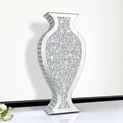 Tall Floor Vase S Crushed Diamond Mirrored Vase 27” Tall for Large Flower - color: Shpld Diamond Silver