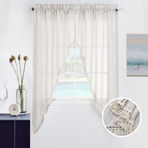 Beda Home Tassel Linen Textured Swag Curtain Valance, Nature, 36 x 63 in - color: Nature, size: 36"W x 63"L (Pack of 2)