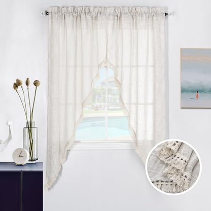 Beda Home Tassel Linen Textured Swag Curtain Valance, Nature, 36 x 63 in - color: Nature, size: 36"W x 63"L (Pack of 2)