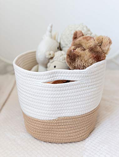 OrganiHaus Cotton Rope Baskets for Shelves, Set of 3, 15x9x10 - color: Honey / Off-White
