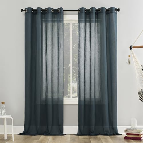 No. 918 Erica Crushed Sheer Voile Grommet Curtain Panel - color: Teal, size: 51"W x 84"L (Pack of 1)