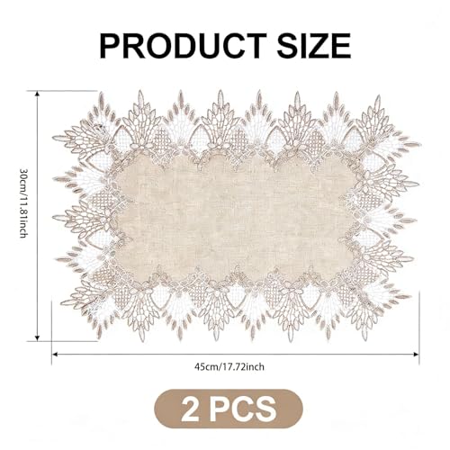 2 Pcs Lace Doily, 12"*18" Rectangle Neutral Earth Tones Beige Lace Coffee Table Topper Linen Style Tablecloth Placemats with Embroidery Edge for Dining Room - size: 12*18"