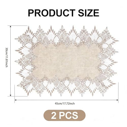 2 Pcs Lace Doily, 12"*18" Rectangle Neutral Earth Tones Beige Lace Coffee Table Topper Linen Style Tablecloth Placemats with Embroidery Edge for Dining Room - size: 12*18"