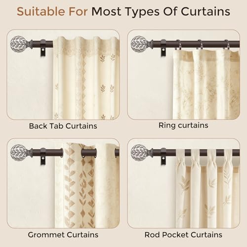 Curtain Rod 36-60 Inch, Boho Wood 1 Inch Curtain Rods for Windows - color: Walnut Wood, size: 36''-60'' (1 Pack)