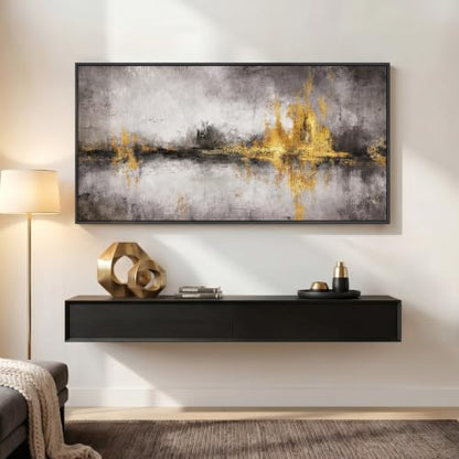 Large Framed Black Grey and Gold Abstract Wall Art for Living Room, 60x30 - color: Black & Gold A, size: 60"L x 30"W