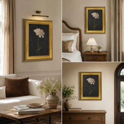 Gold Framed Floral Wall Art Dark Moody Botanical Canvas Painting 16x24in - color: Framed flowers, size: 24"L x 16"W