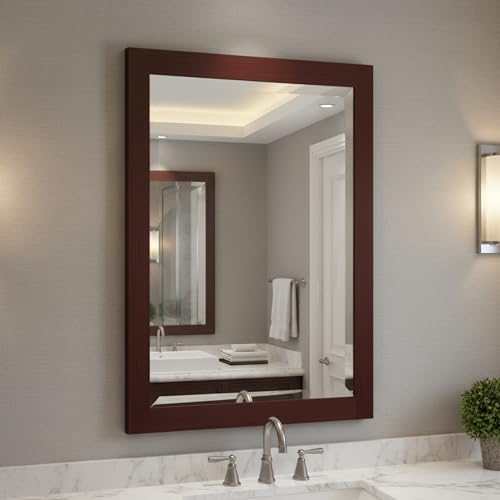 Alaterre Bathroom Vanity Mirror with Beveled Glass, Espresso, 24”x30” - color: Espresso