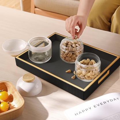 SANZIE Leather Tray Desktop Storage Organizer, Rectangle Valet Tray, Black - color: Black Holder