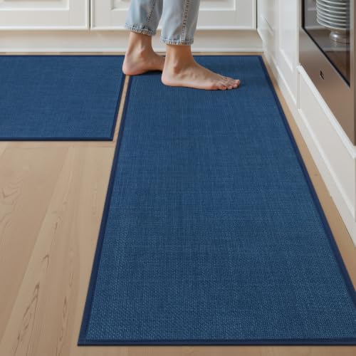 SHACOS Non Slip Kitchen Mats for Floor 2 Piece, 17x47+17x30 Inch, Blue - color: Blue, size: 17x47+17x30"