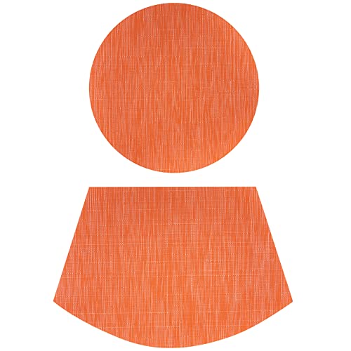 SHACOS Round Table Placemats Set of 5 Woven Vinyl Wedge Placemats with Centerpiece Round Table Mats Heat Resistant Wipe Clean (5, Orange) - color: Orange