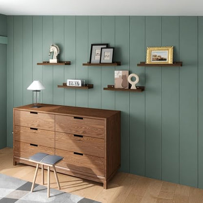 RICHER HOUSE 5-Set Floating Shelves with Lip, Walnut Wall Mounted Shelf - color: Walnut, size: 16in