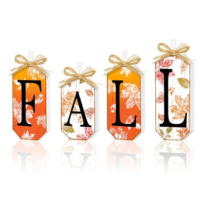 Britimes Fall Thanksgiving Tiered Tray Decor, 4 Pack, Wooden Table Sign - style: Maple Leaf Fall