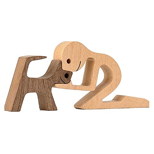 Unique Gift Hand Carved Wood Dog Human Statue Figurine Sculpture Home Office D飯r, Wooden Man Dog Carving Model to Remember Friendship Between Dog and People (D) - color: D