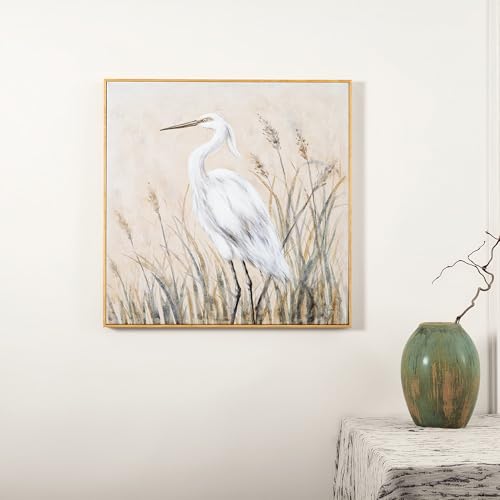Eonzeun 32x32 Inch Framed Textured Canvas Wall Art, Large Neutral Egret Wabi-Sabi Painting for Living Room, Bedroom - color: Egret-1, size: 32"L x 32"W