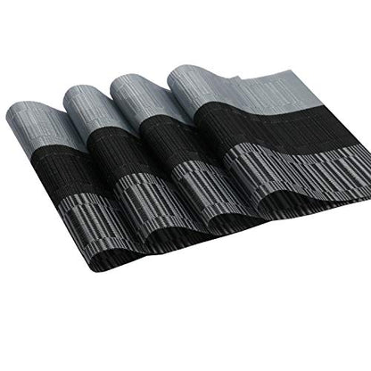 SHACOS Woven Vinyl Placemats for Dining Table Set of 6 Non Slip PVC Bamboo Basket Weave Table Place Mats (6, Ombre Black Gray) - color: Ombre Black Gray, size: Set of 6