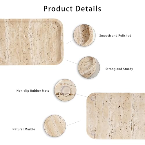 Marble Bathroom Vanity Tray, Rectangular Marble Decorative Tray - color: Light Khaki