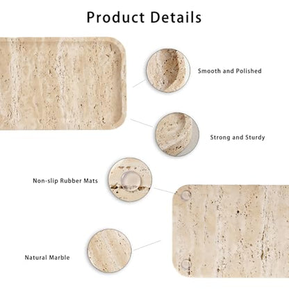 Marble Bathroom Vanity Tray, Rectangular Marble Decorative Tray - color: Light Khaki