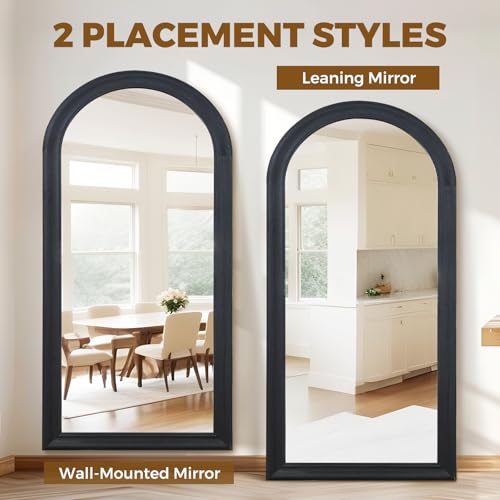 71x32 Solid Wood Arched Full Length Mirror, Elegant Black Finish - color: Black-ar Frame, size: 71"L x 32"W