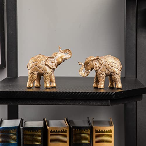 Small Elephant Statues Gold Home Decor Elephant Figurines with Trunk Up - color: Gold
