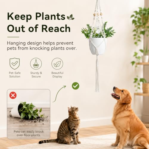 Artilady Macrame Hanging Planter for Indoor Plants, Boho Bead Plant Hanger - color: Ivory White