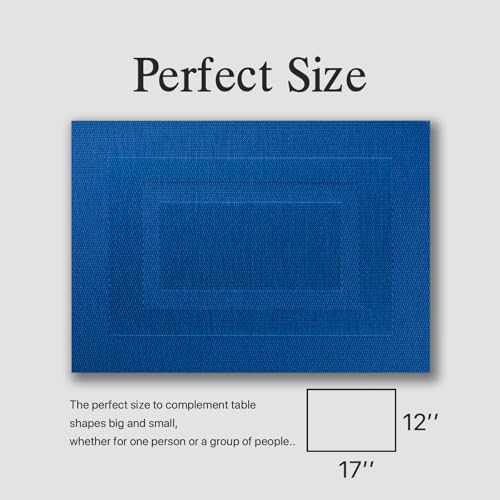 Placemats Set of 6 - Easy Clean Woven Vinyl Placemats for Dining Table, Indoor/Outdoor Place Mats, Washable PVC Table Mats（Navy Cube） - color: C-navy Cube