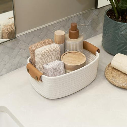 Beautiful Storage Basket Set of 3 - Sturdy Rope Baskets for Shelves - color: Beige