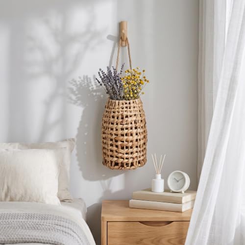 Woven Water Hyacinth Hanging Basket Door Hanging Basket Wall for Home Garden Farmhouse (Water Hyacinth) - color: Water Hyacinth