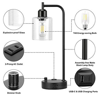 Industrial Bedside Lamps Set of 2, Fully Dimmable Desk Lamps for Bedroom - color: Seeded Clear