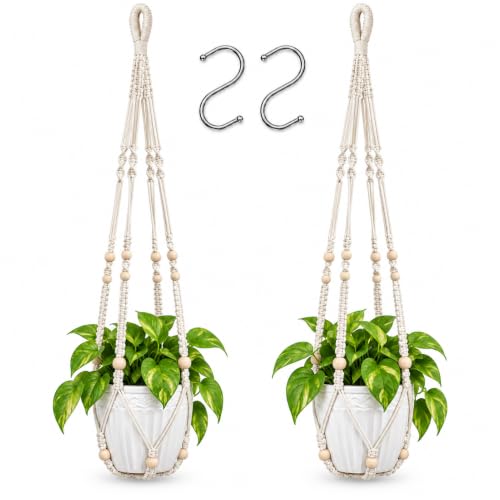 2 Pack Macrame Plant Hanger, 36 in Ivory Hanging Planter Holder