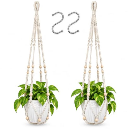 2 Pack Macrame Plant Hanger, 36 in Ivory Hanging Planter Holder