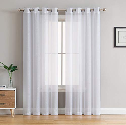 HLC.ME Semi Sheer Grommet Window Curtains, 2 Panels, 54x84 Inch, White - color: White, size: 54"W x 84"L (Pack of 2)