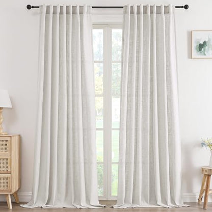 H.VERSAILTEX Linen Semi Sheer Drapes 108" L for Living Room, Natural White - color: *Natural White, size: 52"W x 108"L (Pack of 2)
